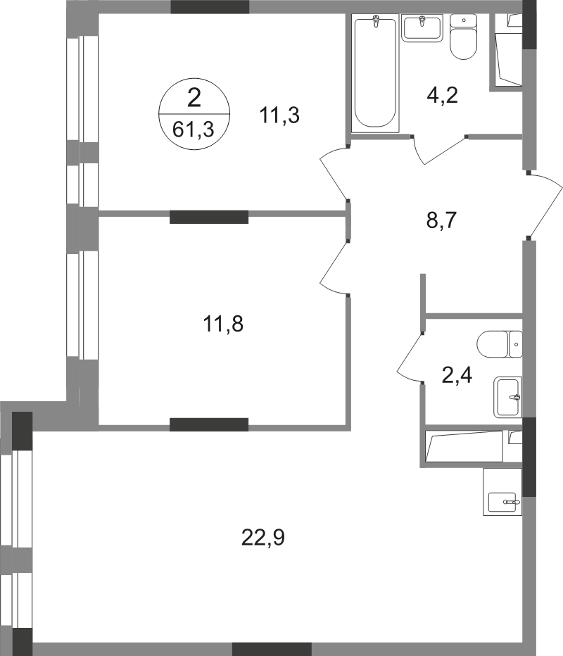3 ккв (Евро) 61,3 м²