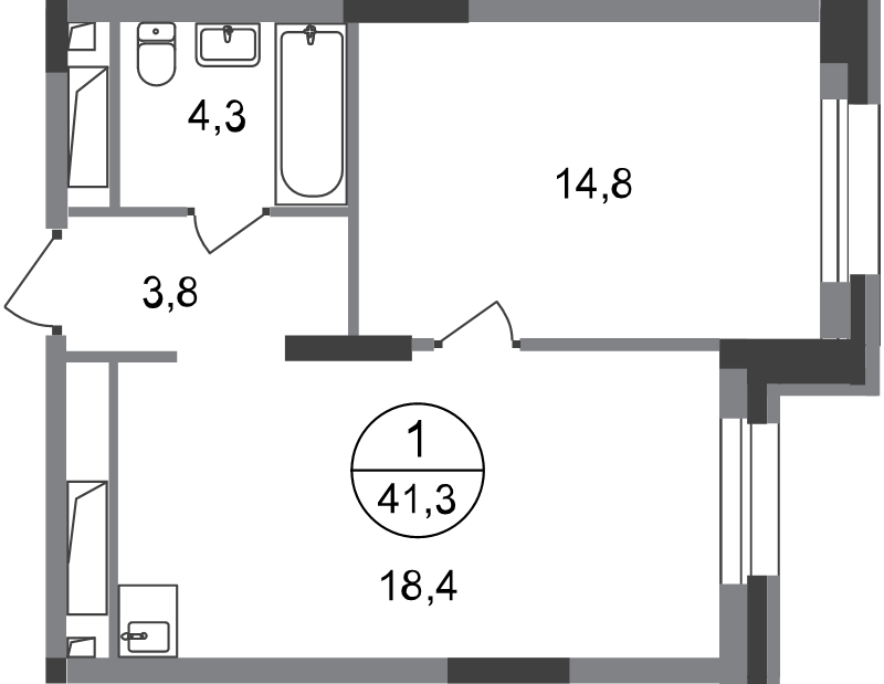 2 ккв (Евро) 41,3 м²