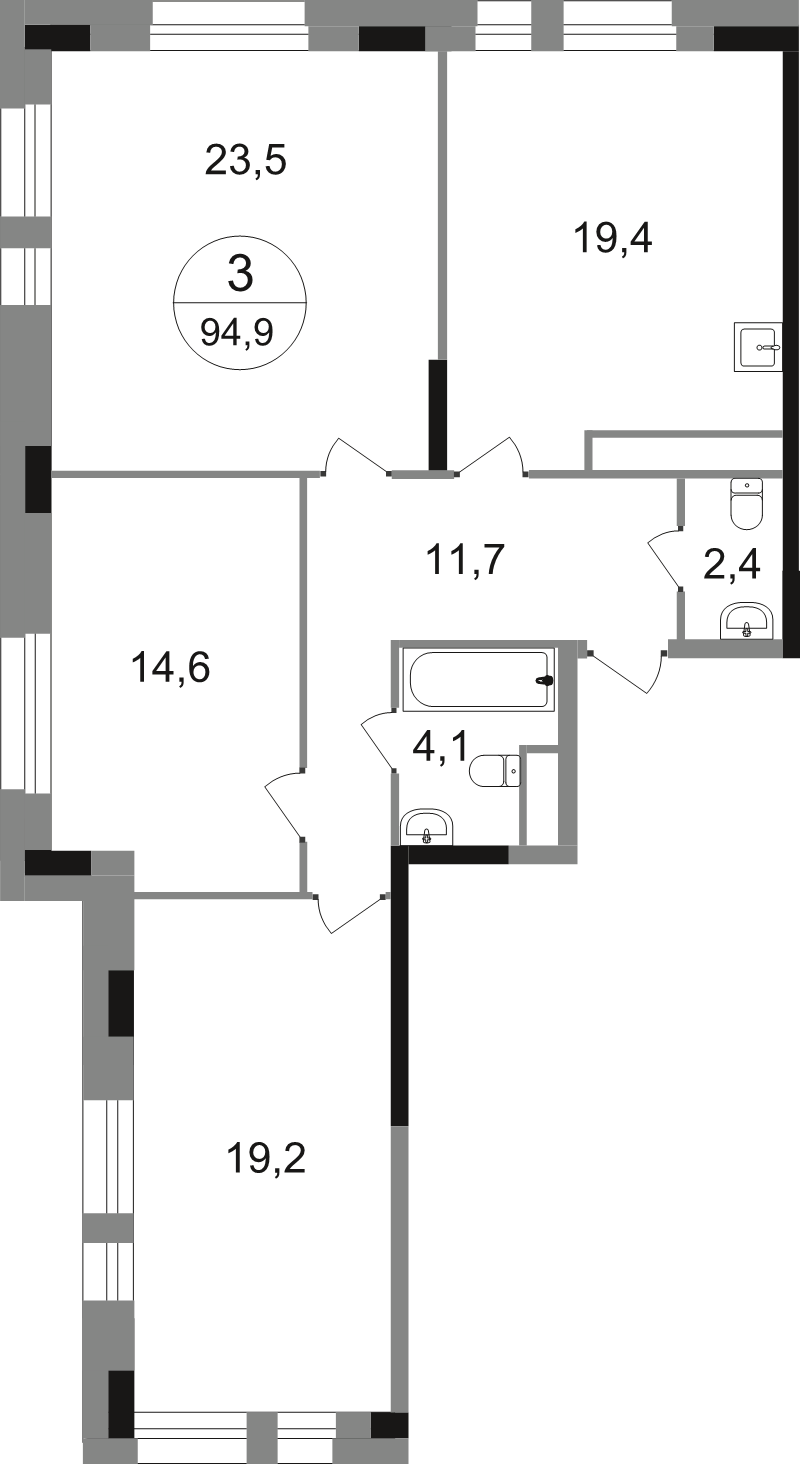 4 ккв (Евро) 94,9 м²