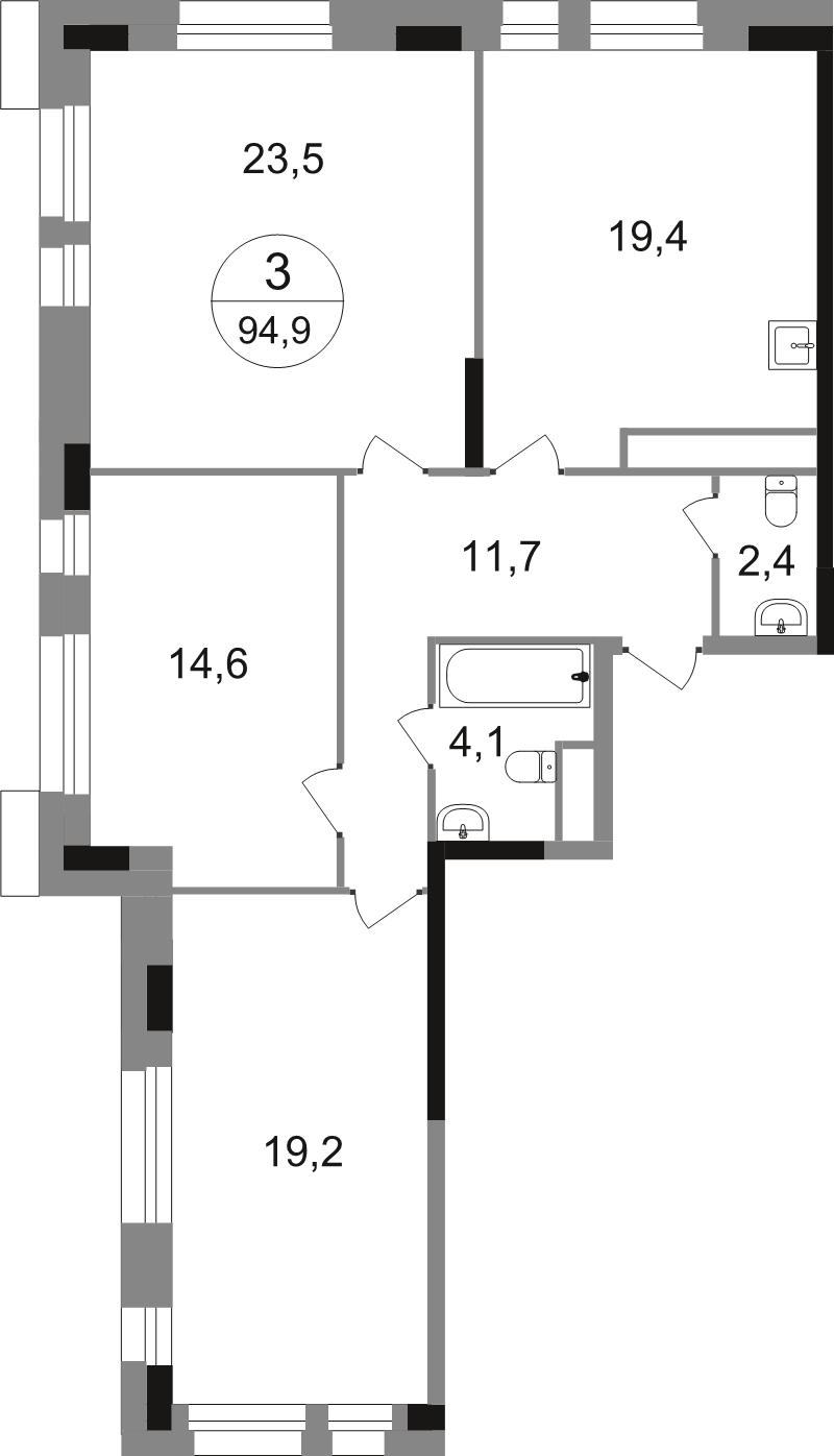 4 ккв (Евро) 94,9 м²