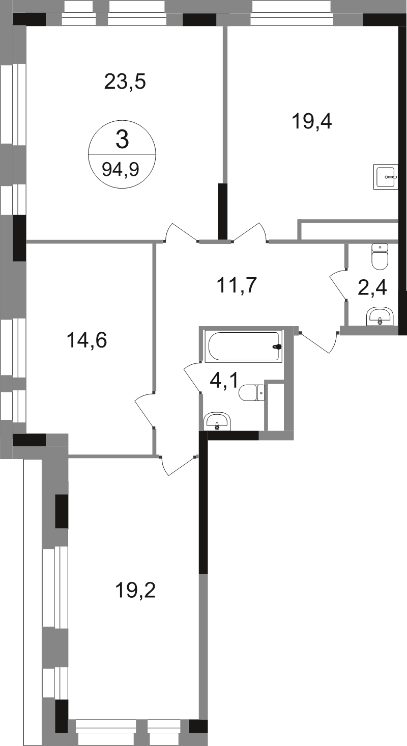 4 ккв (Евро) 94,9 м²