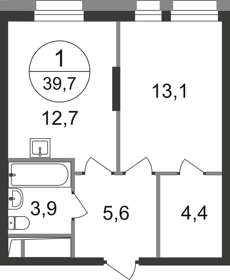 1 ккв 39,7 м²
