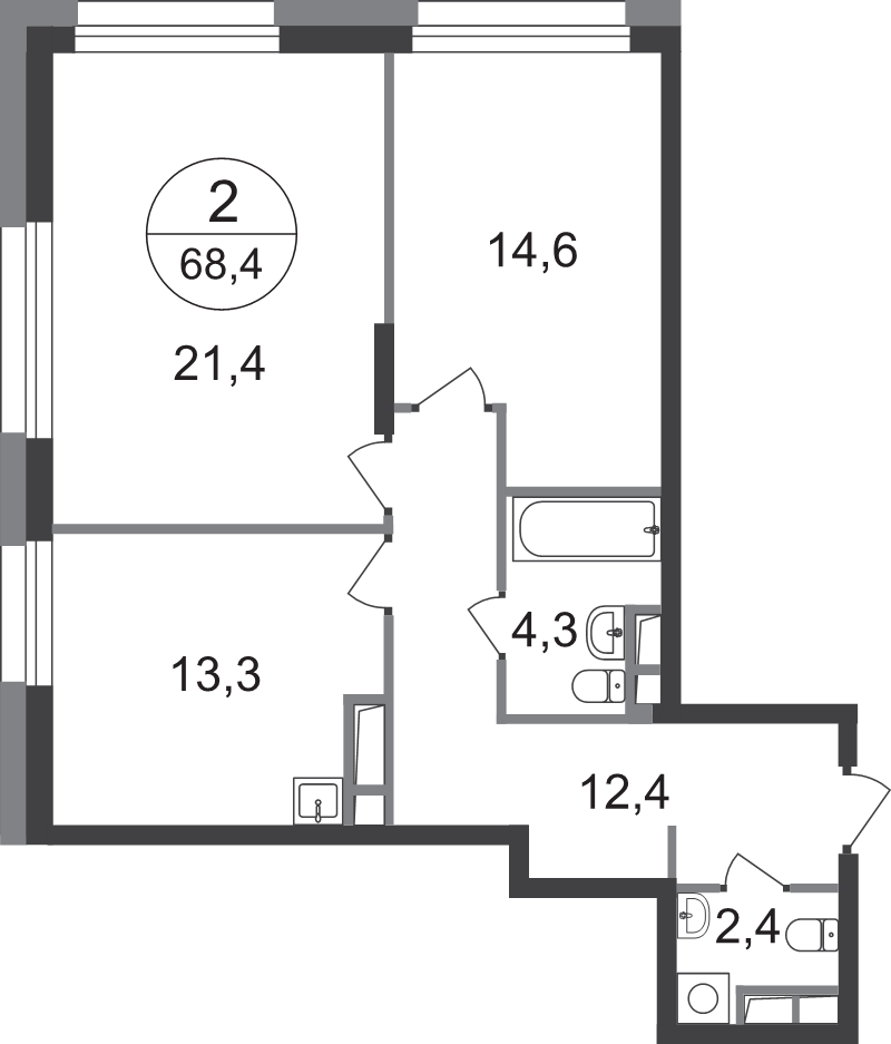 2 ккв 68,4 м²