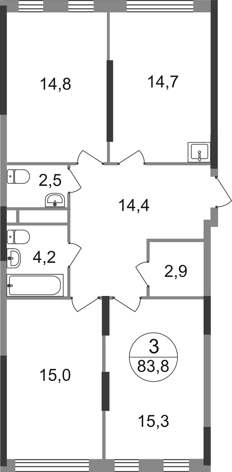 3 ккв 83,8 м²