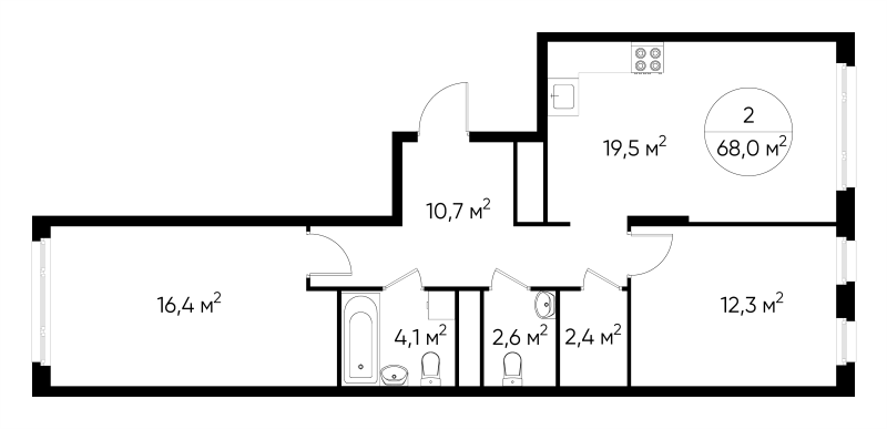 3 ккв (Евро) 68 м²