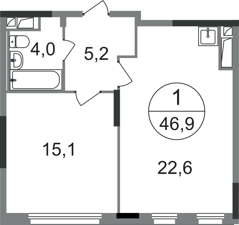 2 ккв (Евро) 46,9 м²