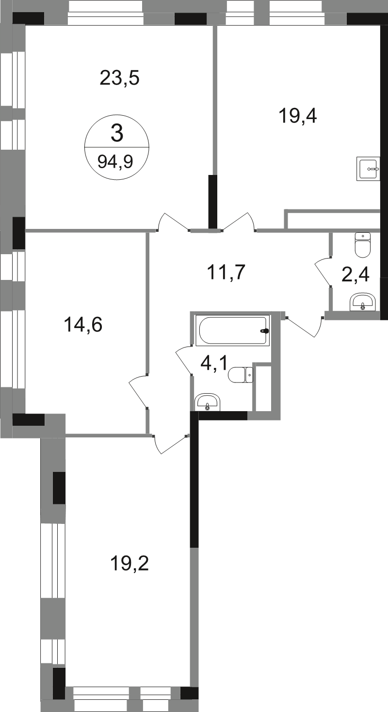 4 ккв (Евро) 94,9 м²