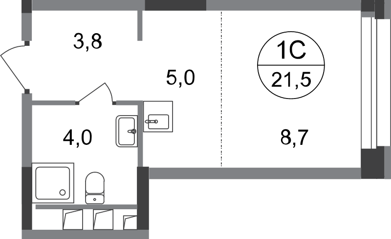 Студия 21,5 м²