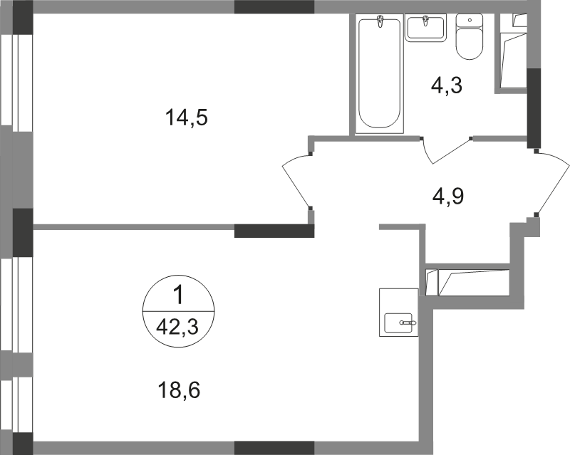 2 ккв (Евро) 42,3 м²