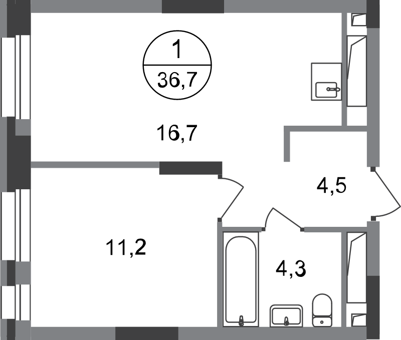2 ккв (Евро) 36,7 м²