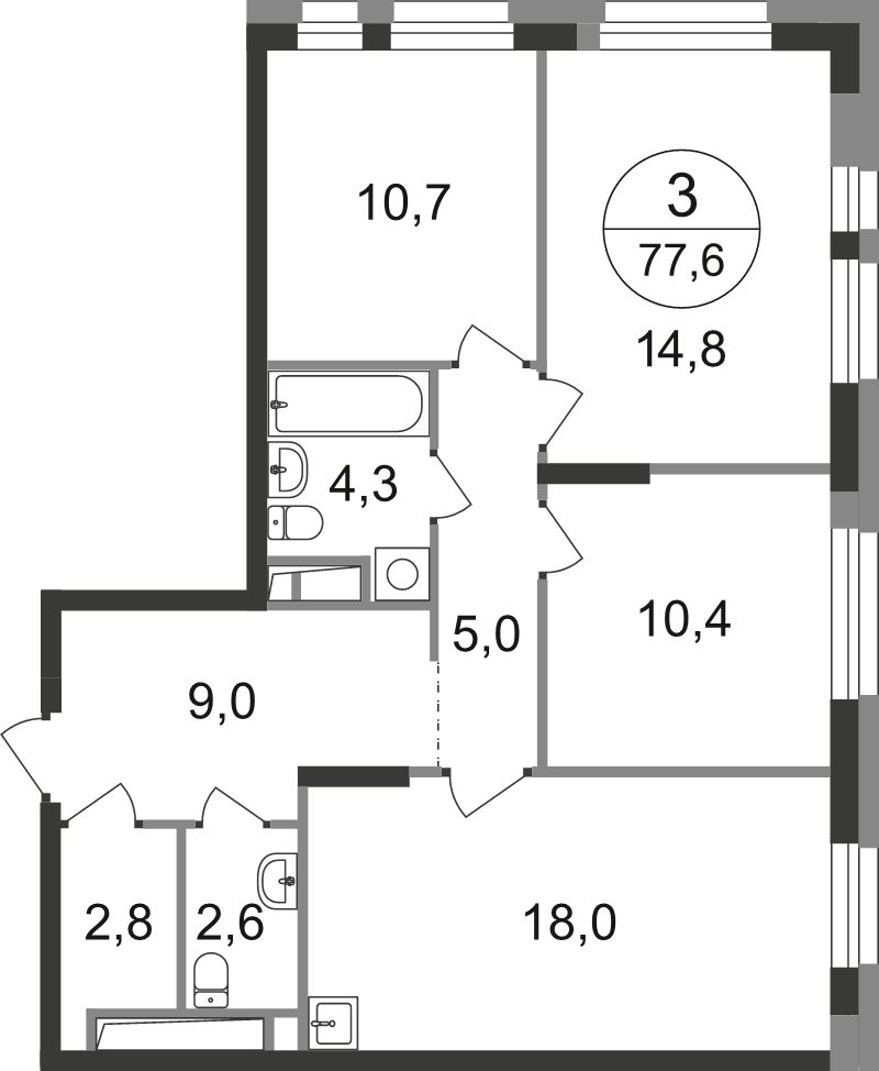 4 ккв (Евро) 77,6 м²