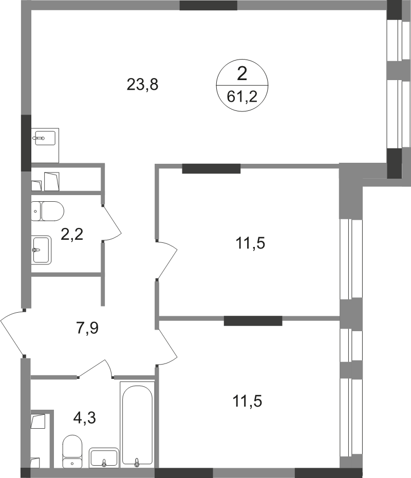 3 ккв (Евро) 61,2 м²