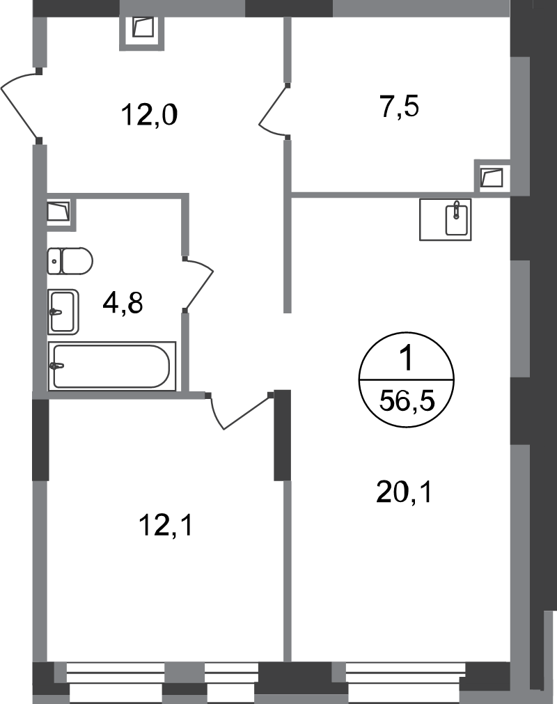 2 ккв (Евро) 56,5 м²