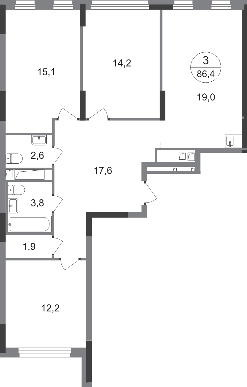 4 ккв (Евро) 86,4 м²