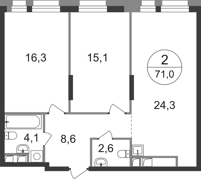 3 ккв (Евро) 71 м²