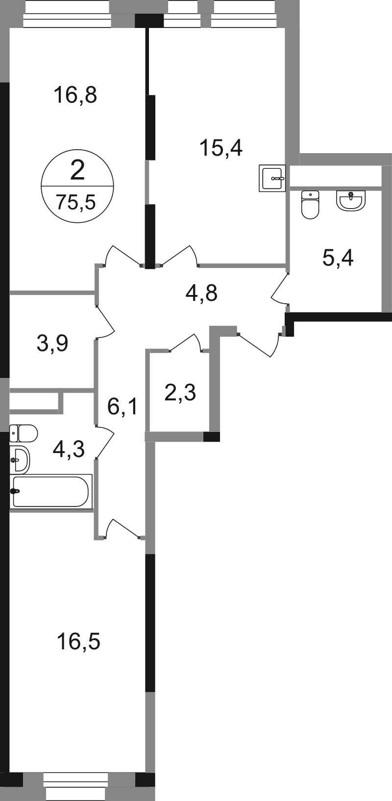 3 ккв (Евро) 76,5 м²