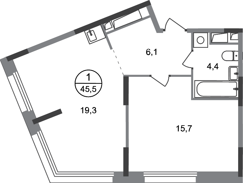 2 ккв (Евро) 45,5 м²