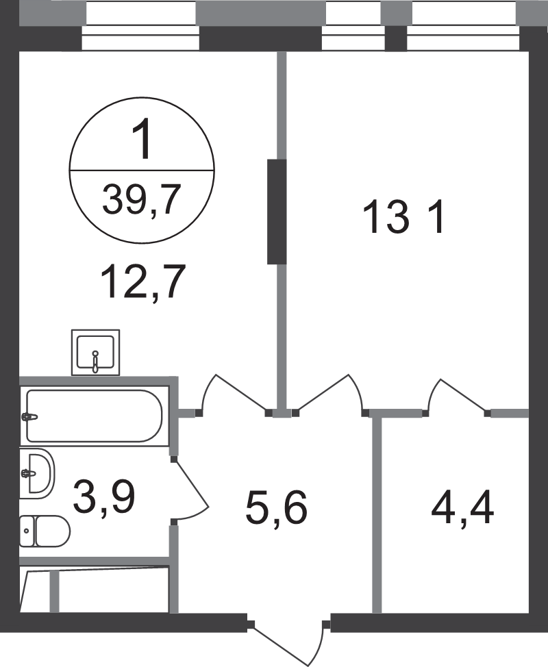 1 ккв 39,7 м²