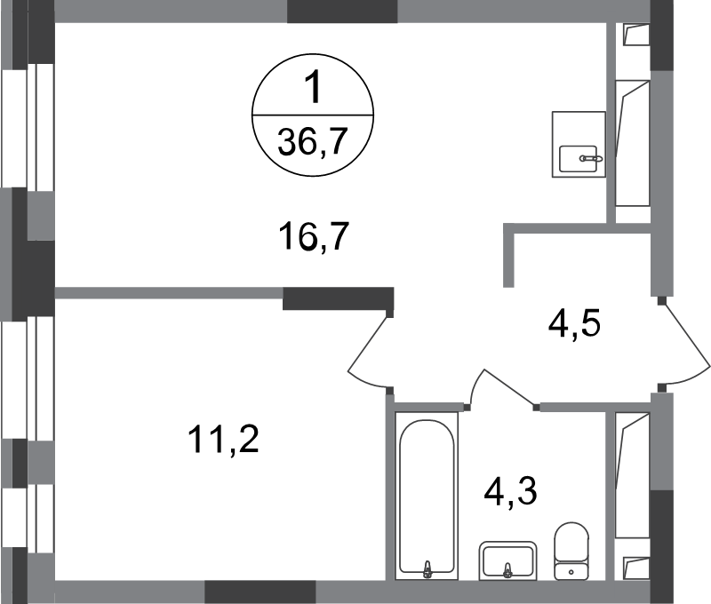 2 ккв (Евро) 36,7 м²