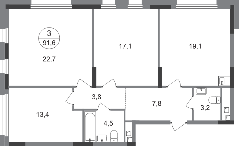4 ккв (Евро) 91,6 м²