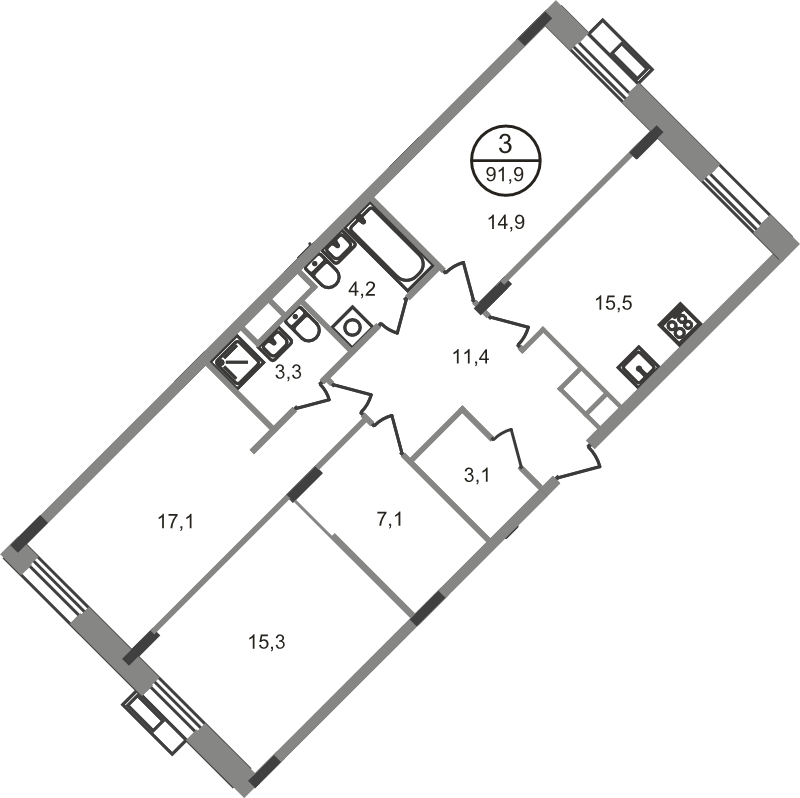 4 ккв (Евро) 91,9 м²