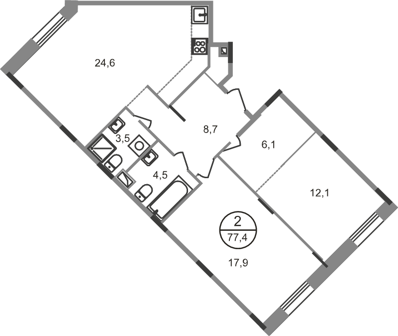 3 ккв (Евро) 77,4 м²