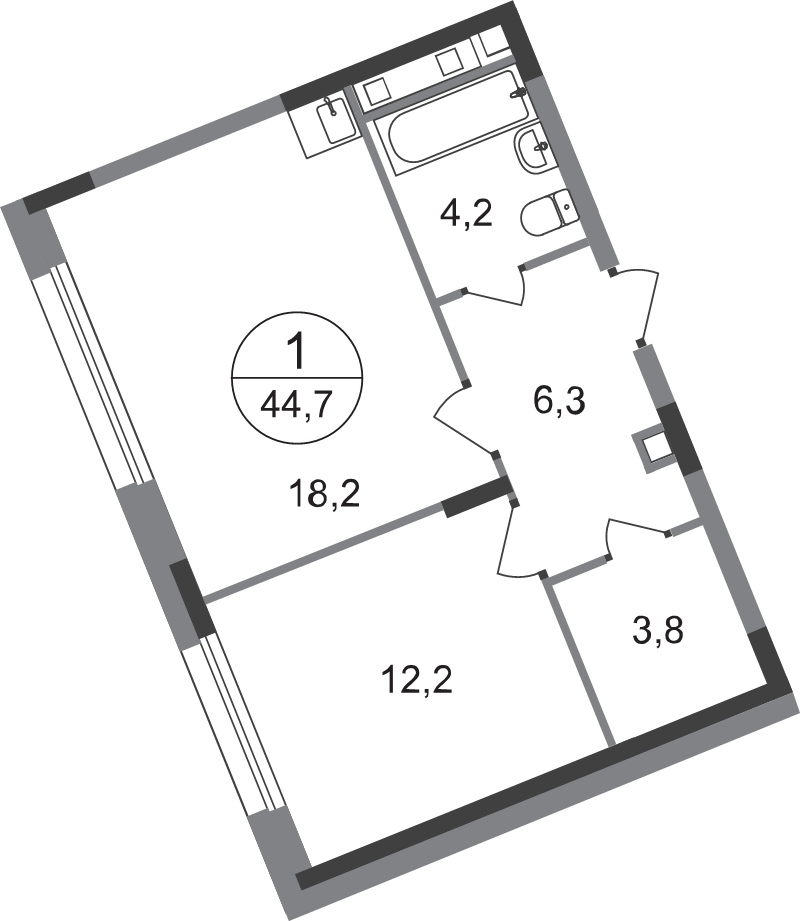 2 ккв (Евро) 44,7 м²