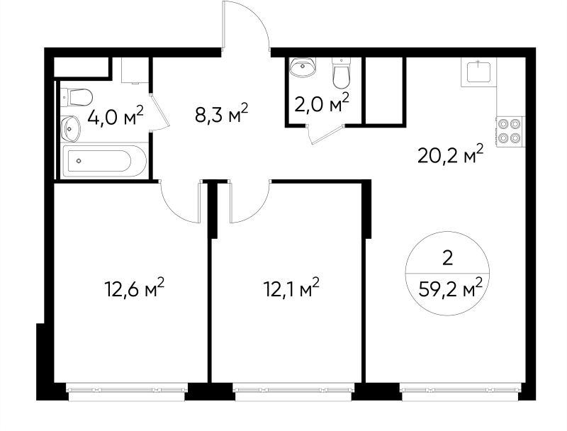 3 ккв (Евро) 59,2 м²