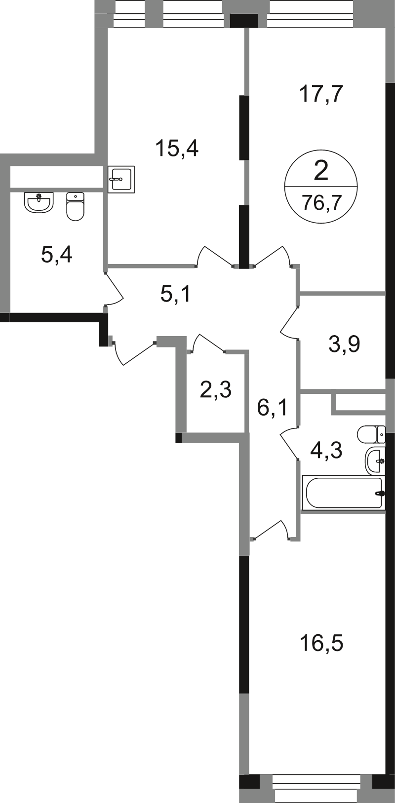 3 ккв (Евро) 76,7 м²