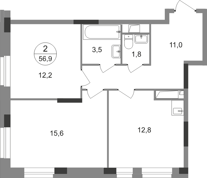 2 ккв 56,9 м²