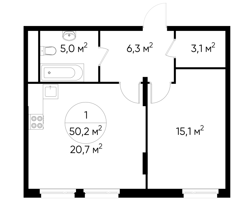 2 ккв (Евро) 50,2 м²