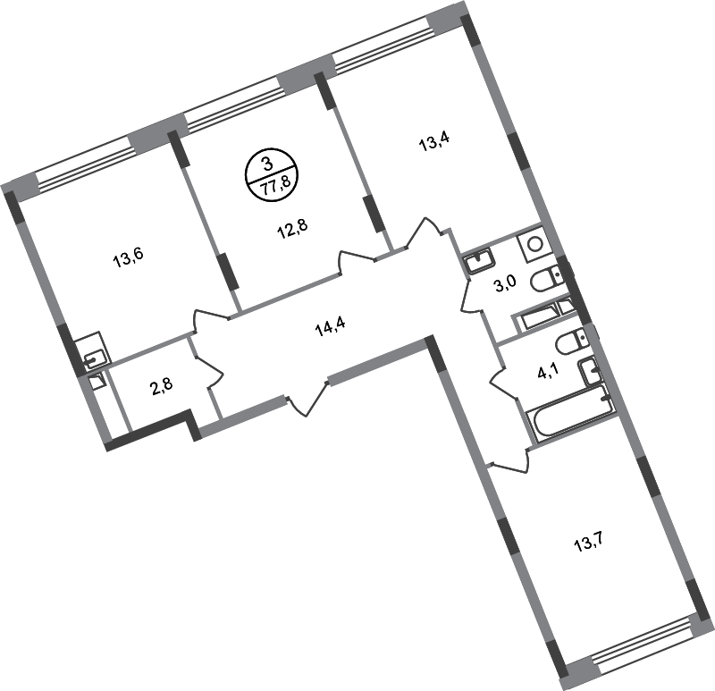 3 ккв 77,8 м²