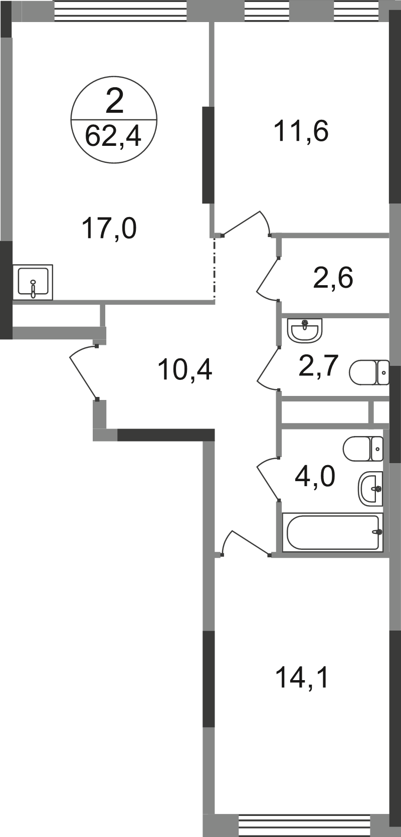 3 ккв (Евро) 62,4 м²