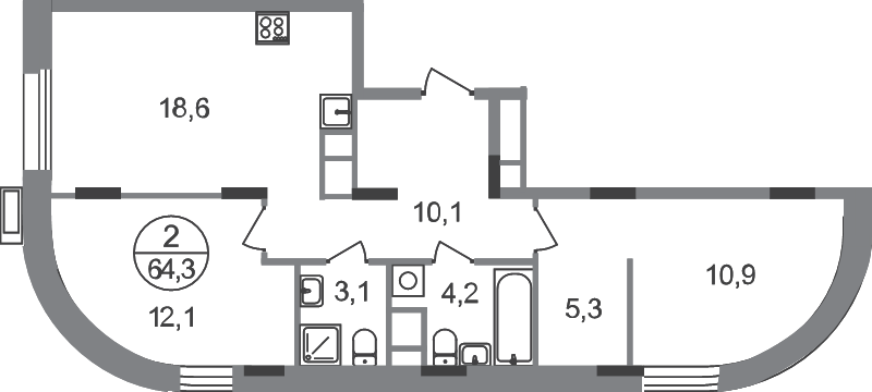 3 ккв (Евро) 64,3 м²