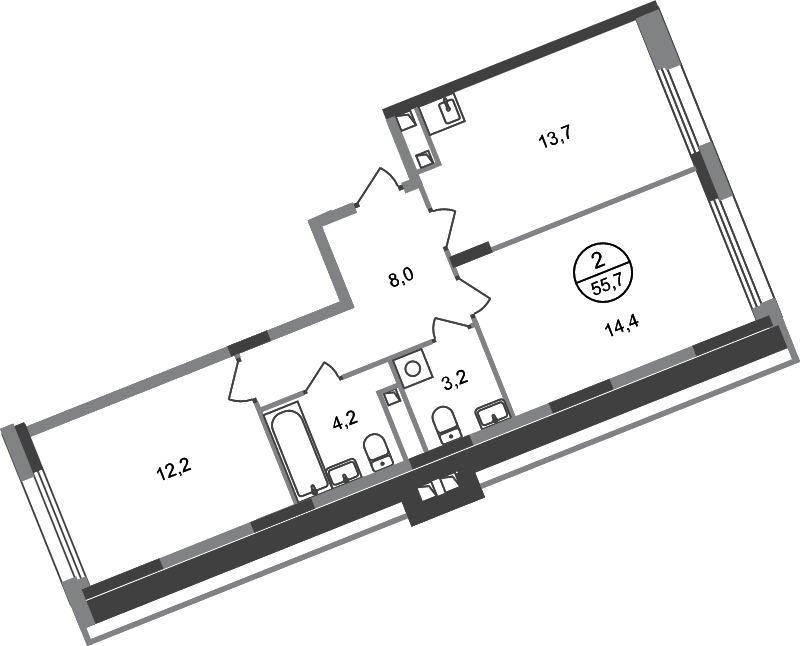 2 ккв 55,7 м²
