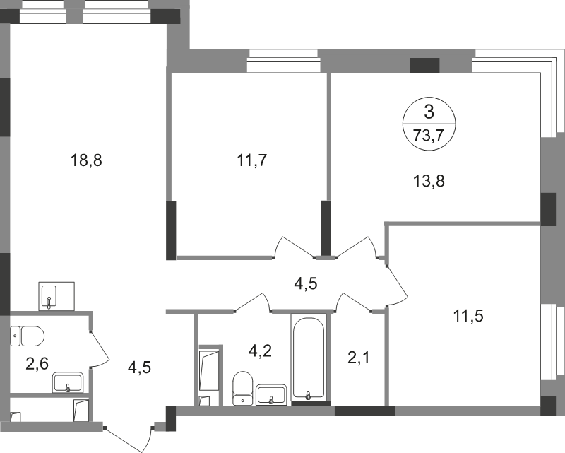 4 ккв (Евро) 73,7 м²