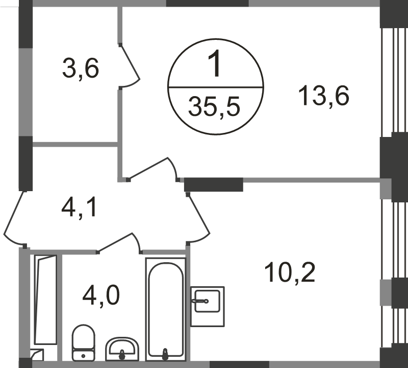 1 ккв 35,5 м²