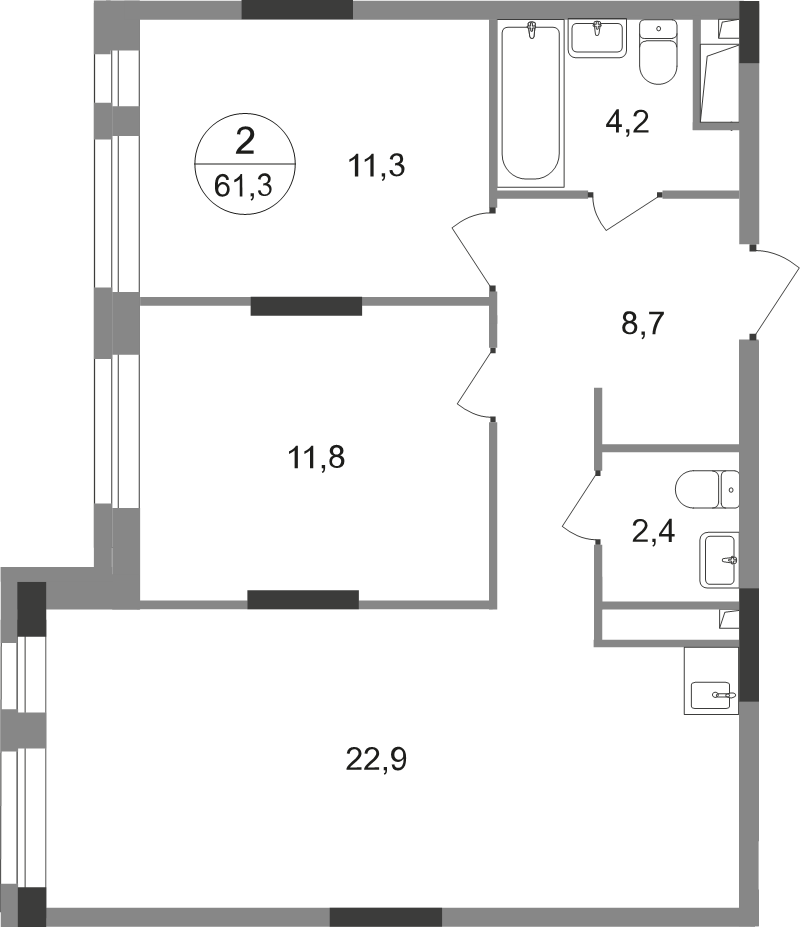 3 ккв (Евро) 61,3 м²