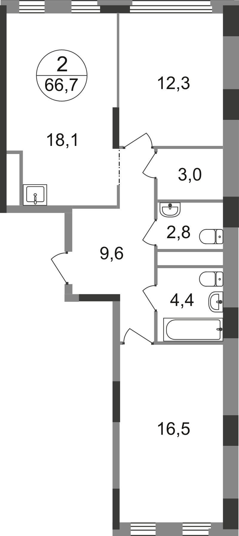 3 ккв (Евро) 66,7 м²