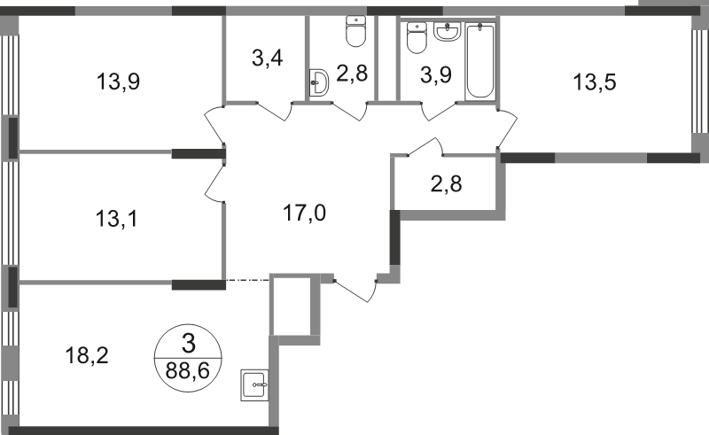 4 ккв (Евро) 88,6 м²