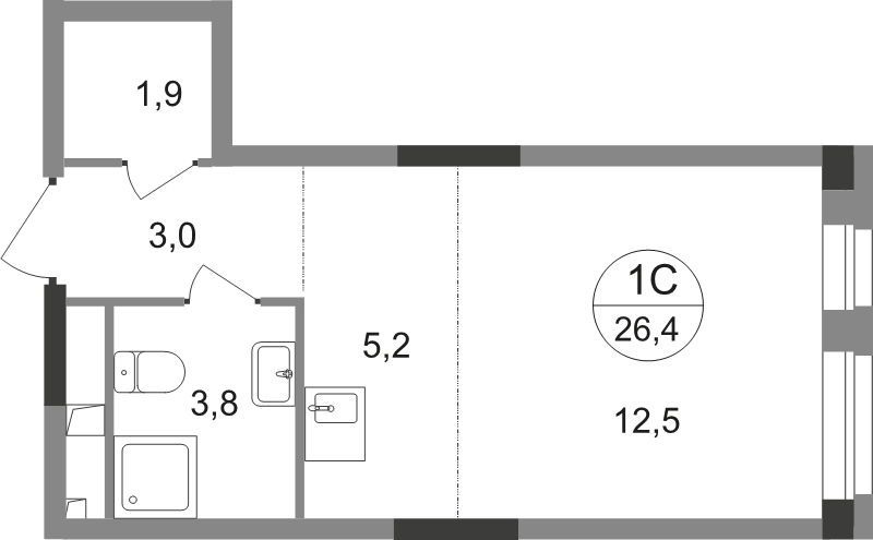 Студия 26,4 м²