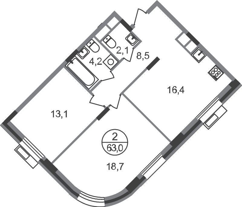3 ккв (Евро) 63 м²