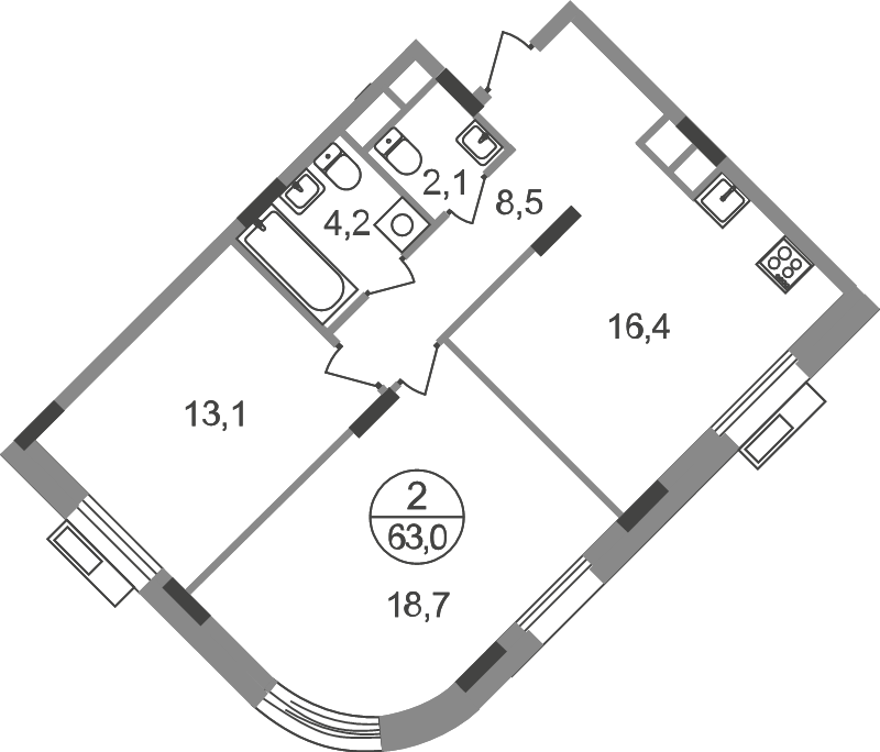 3 ккв (Евро) 63 м²