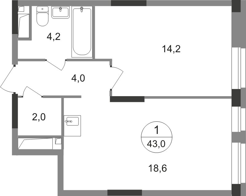 2 ккв (Евро) 43 м²