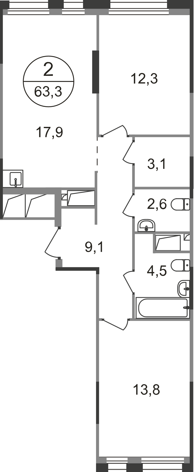 3 ккв (Евро) 63,3 м²