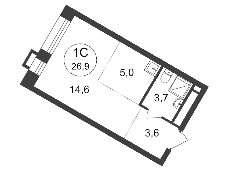 Студия 26,9 м²