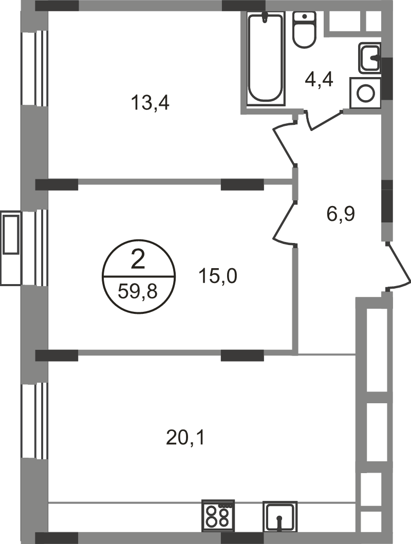 3 ккв (Евро) 59,8 м²
