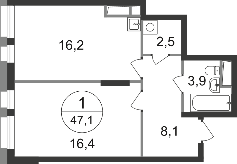 2 ккв (Евро) 47,1 м²