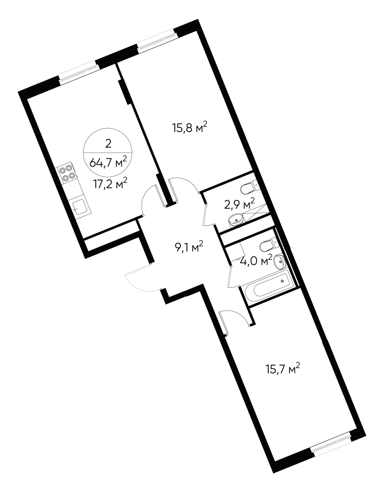 3 ккв (Евро) 64,7 м²