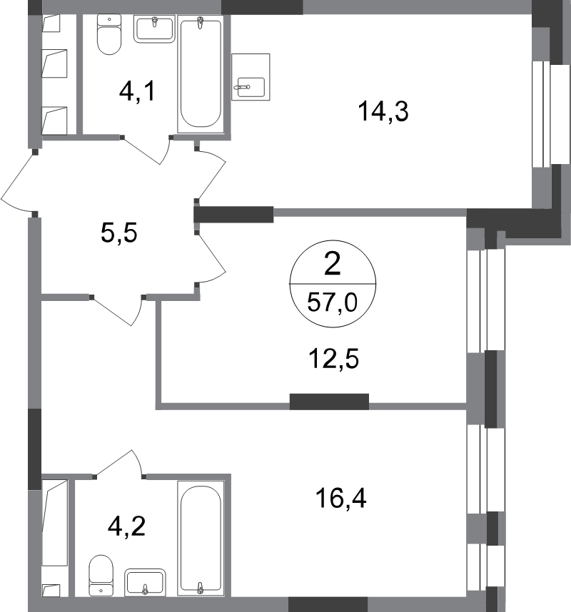 2 ккв 57 м²